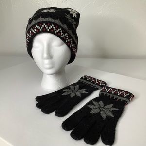 Vintage The Limited snowflakes knit gloves and beanie hat cap bundle size OS EUC